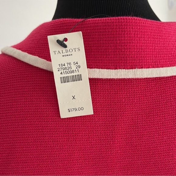 NEW Talbots Women Hot Pink & Cream Striped Knit Blazer Sweater Jacket Size X - Picture 4 of 4